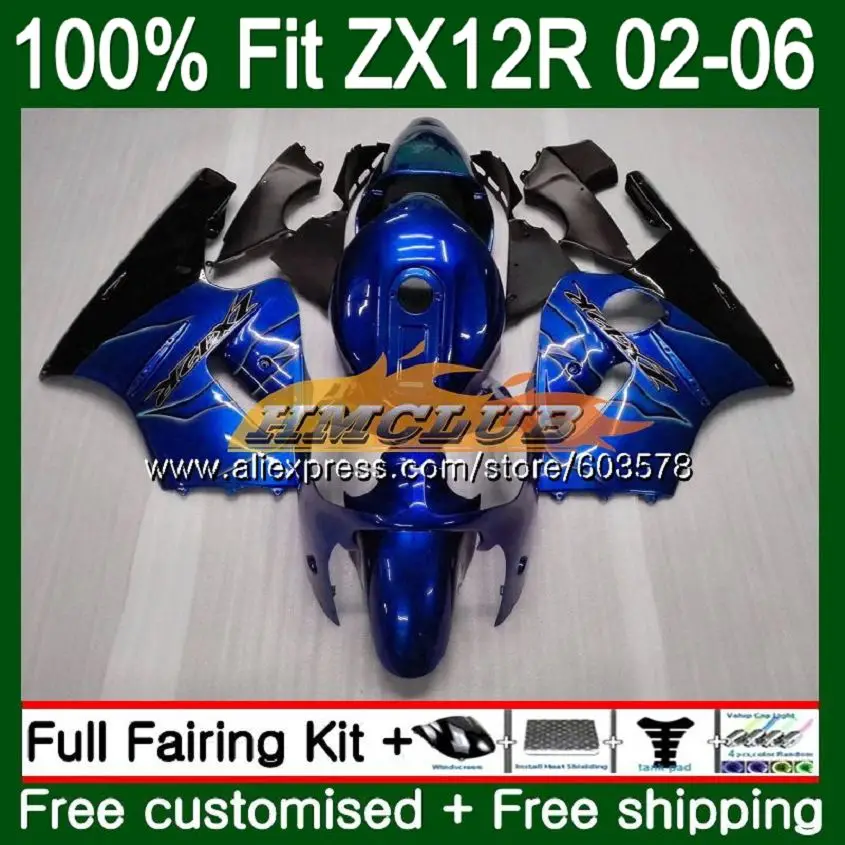 Инъекции для KAWASAKI ZX1200 ZX 12R ZX12R 02 03 04 05 06 синий и пламя 114CL. 41 1200CC ZX-12R 2002 2003 2004 2005 2006 обтекатели