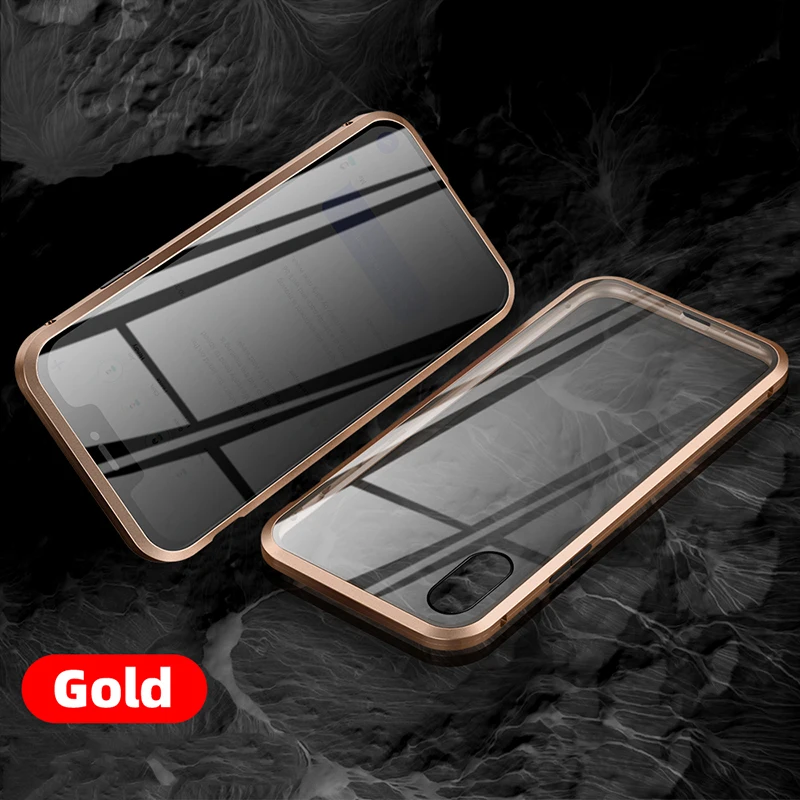 Магнитное надежное закаленное стекло металлический каркас чехол для телефона iPhone XR XS MAX X 8 7 Plus 360 Полный корпус защитный чехол с петлей