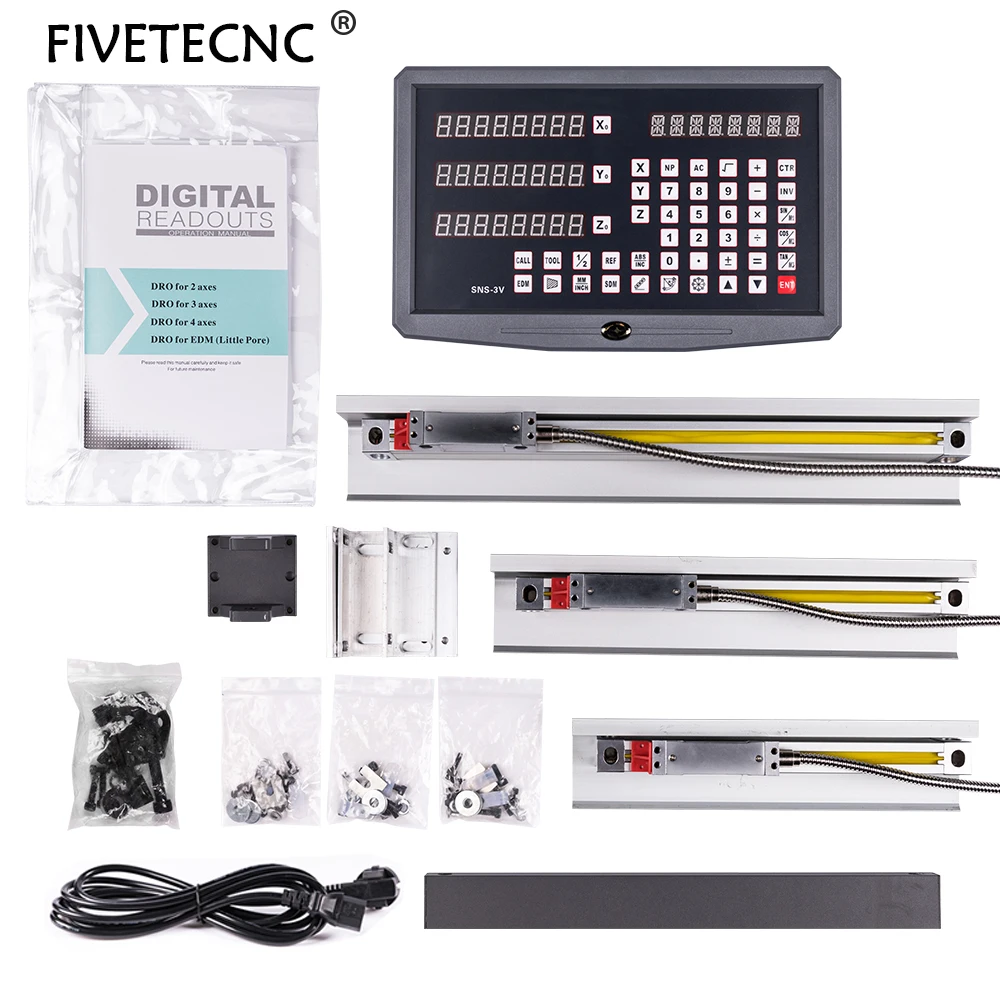 DRO 3 axis Digital Readout Display with 3pcs Linear Scale Travel 50-1020mm for Milling Lathe Machine Digit Display Complete Unit