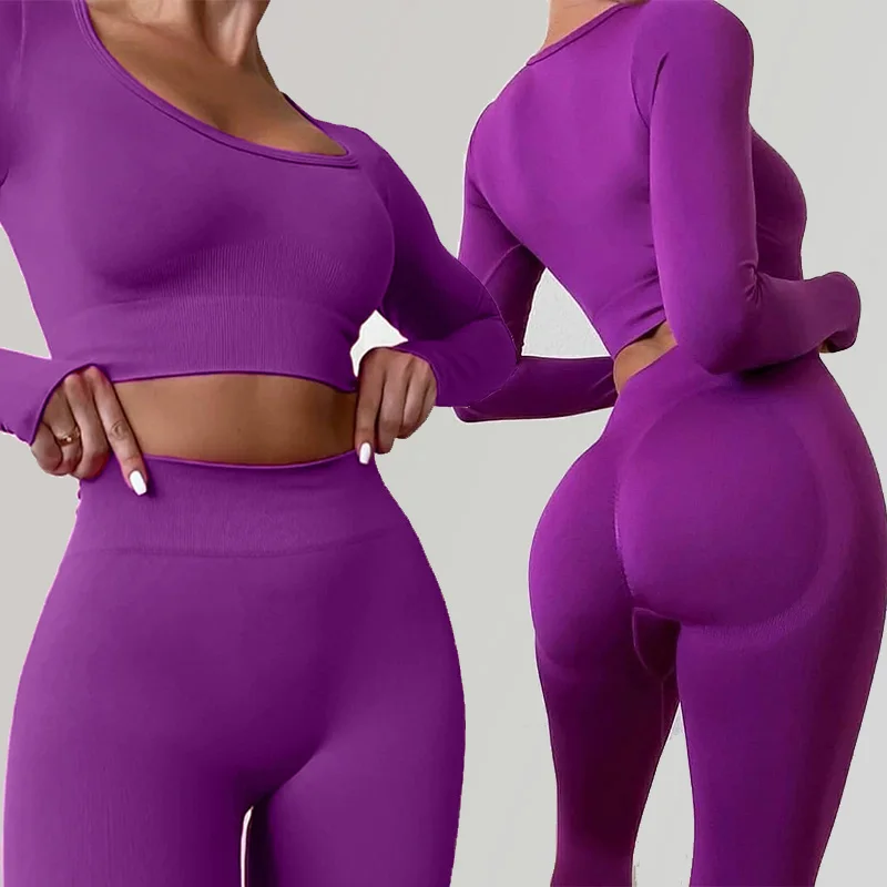 Seamless Yoga Set Female Women's Crop Top Shirt Leggings Women Two Piece 2PCS Outfit Fitness Gym Workout Sport Suit Clothes | Спорт и