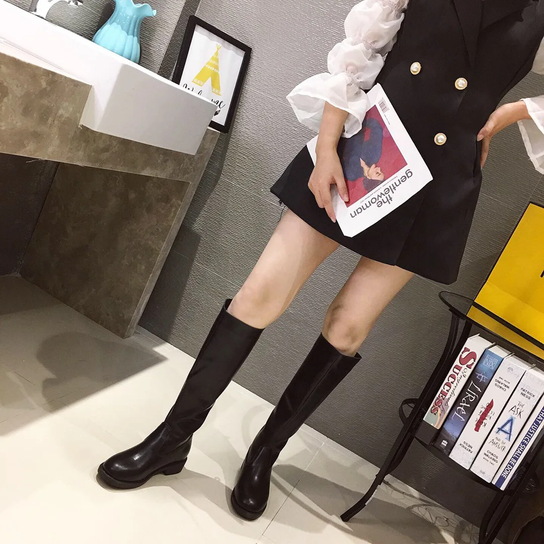 

Biker Boots Women's Boots 2019 Autumn And Winter New Style Leather Boot Chunky-Heel Combat Boots Riding Boots High-heeled Thigh