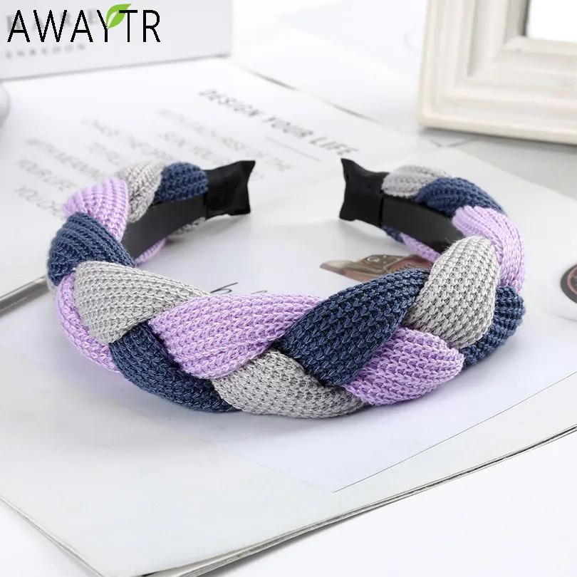 AWAYTR Вязаная повязка для волос для женщин, нескользящая повязка на голову, три цвета, плетеный обруч для волос в стиле ретро, скрученные аксессуары для волос в виде тюрбана, головной убор