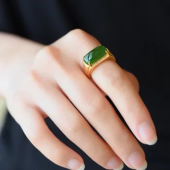 

Elegant Green White Jade Emerald Gemstones Zircon Diamonds Rings for Women Gold Color Bague Jewelry Bijoux Birthday Gift Mother