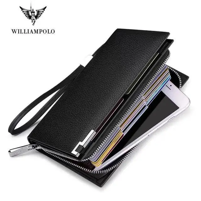 

Men wallet RFID Blocking Clutch Wallets for Men Genuine Leather Business Handbags Accordion Slots Long Wallet