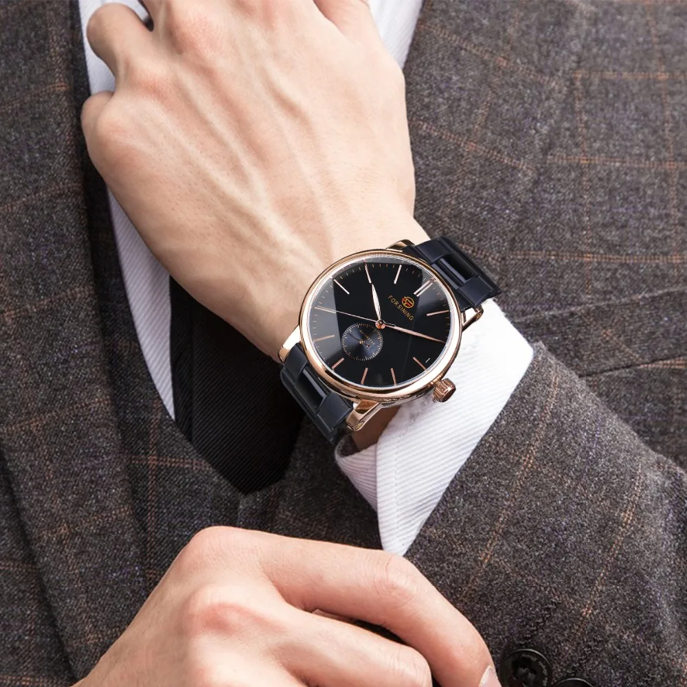 Forsining мужские часы лучший бренд класса люкс Золотой чехол из черной нержавеющей стали модные мужские механические Автоматические деловые часы