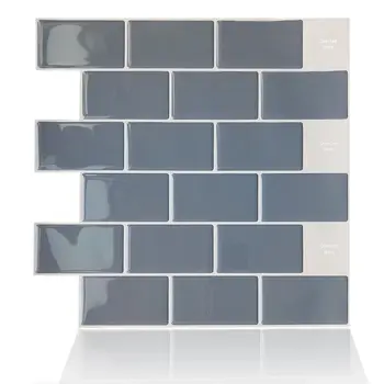 

3D Grey Brick Subway Mosaic Peel and Stick Self Adhesive PET Waterproof Wall Sticker Kitchen Bathroom Decor 30.5*30.5cm