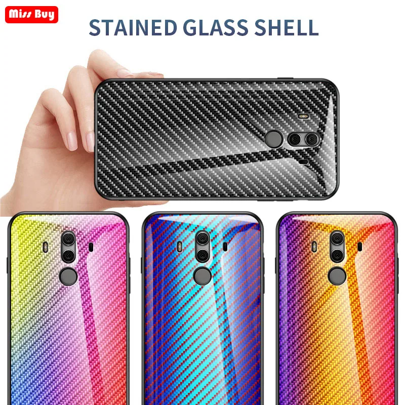 

For Huawei Mate 10 Pro Case Luxury Carbon Fiber Tempered Glass Cover For Huawei Mate10 Pro Coque Soft edge Bumper Protection