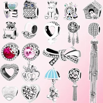 

100% 925 Sterling Silver Owl Unicorn Bird Snail Dream Catcher Bow Heart Shaped Ferris Wheel Beaded Charm Diy Bracelet