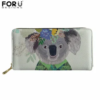 

FORUDESIGNS Lovely Koala Print Ladies Wallet Fashion Women Leather Purse Multifunction Women Wallet Zipper Money Bags Customized