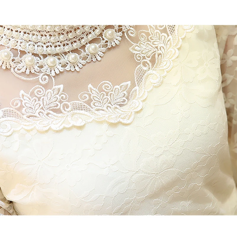 Kaufen Frauen kleidung 2020New Mode langarm Bluse shirts Frauen Spitze Mesh Perlen Blusa Femininas Sexy Plus samt Spitze Tops 657J