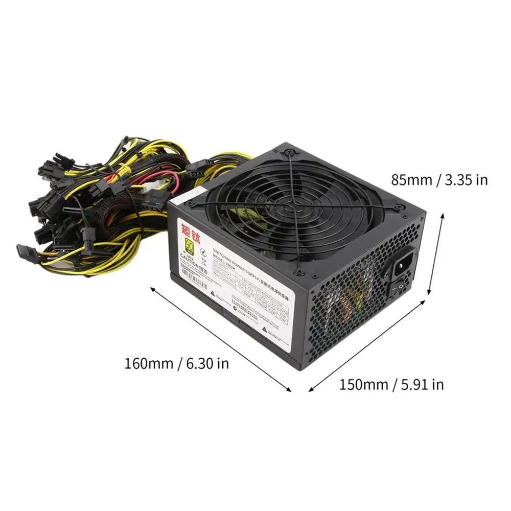 

1600W Power Supply For 6GPU Eth Rig Ethereum Coin Mining Miner Dedicated 90 Gold High Efficiency Stable Performance