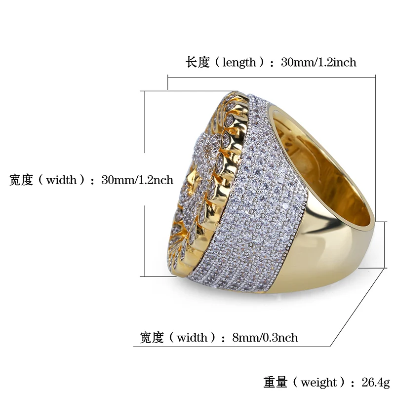 Хип-хоп микро проложить AAA кубического циркония Bling Iced Out золотого цвета большой круглый Иисус кусок кольца для мужчин хип-хоп рэппер ювелирные изделия