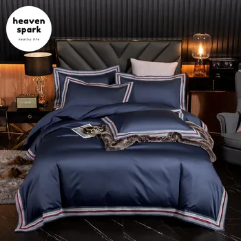 

Luxury 100S Long Stapled Cotton Bedding Set King Size Duvet Cover Satin Bed Sheets and Pillowcases 4Pcs Hotel Bedset Cover Queen
