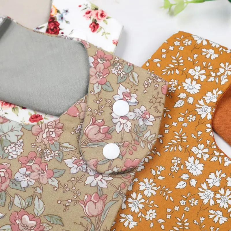 KLV Vintage Floral Double Sided Baby Bibs Cotton Linen Children's Bibs Waterproof Saliva Towel Scarf Bandana Feeding Baby Stuff 6