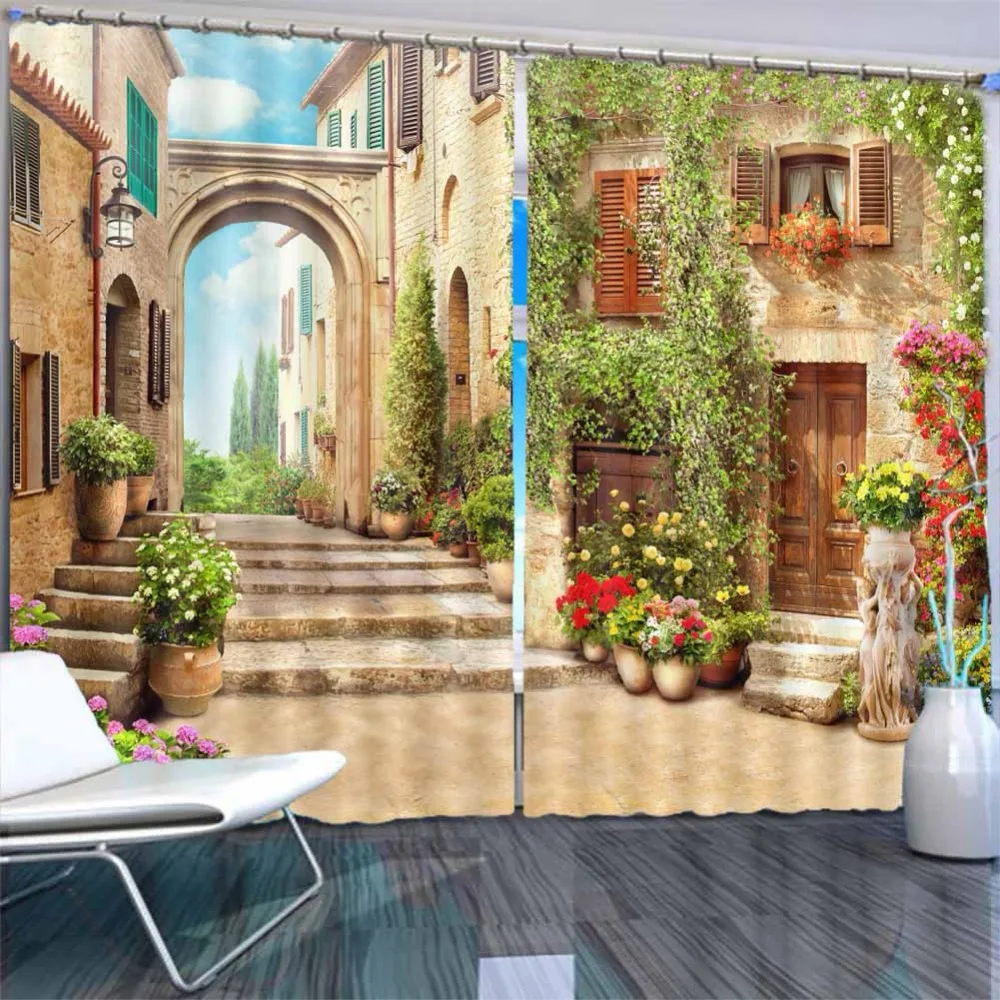 3D curtains European architecture Living room bedroom curtains 3D photo print curtains