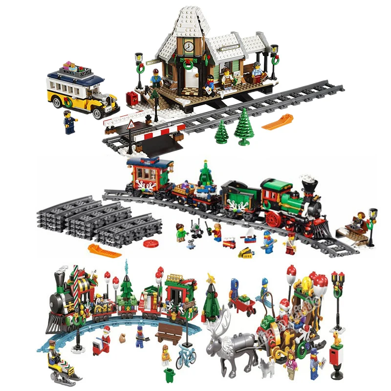 

2019 New Christmas Winter Village Train Hot Air Balloon Compatible With Legoinglys Model Building Blocks Bricks Toys Gift