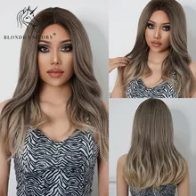 

Blonde Unicorn Synthetic Wig Ombre Brown to Blonde Long Wigs Middle Part Hair Wig Daily Wavy Heat Resistant Fiber for Women