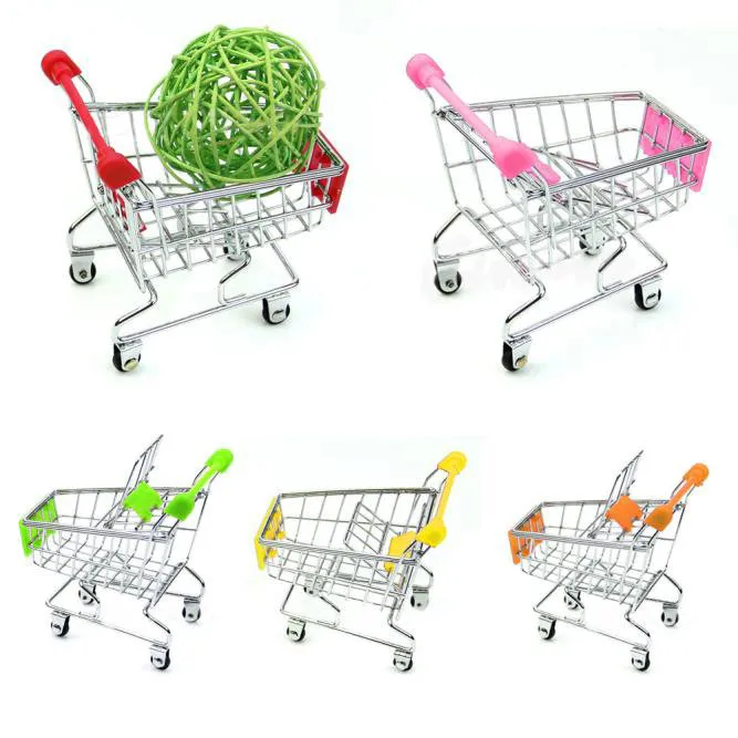 

Mini Supermarket Handcart Shopping Utility Cart Mode Storage Basket Desk gifts Funny Kids Toys For Children