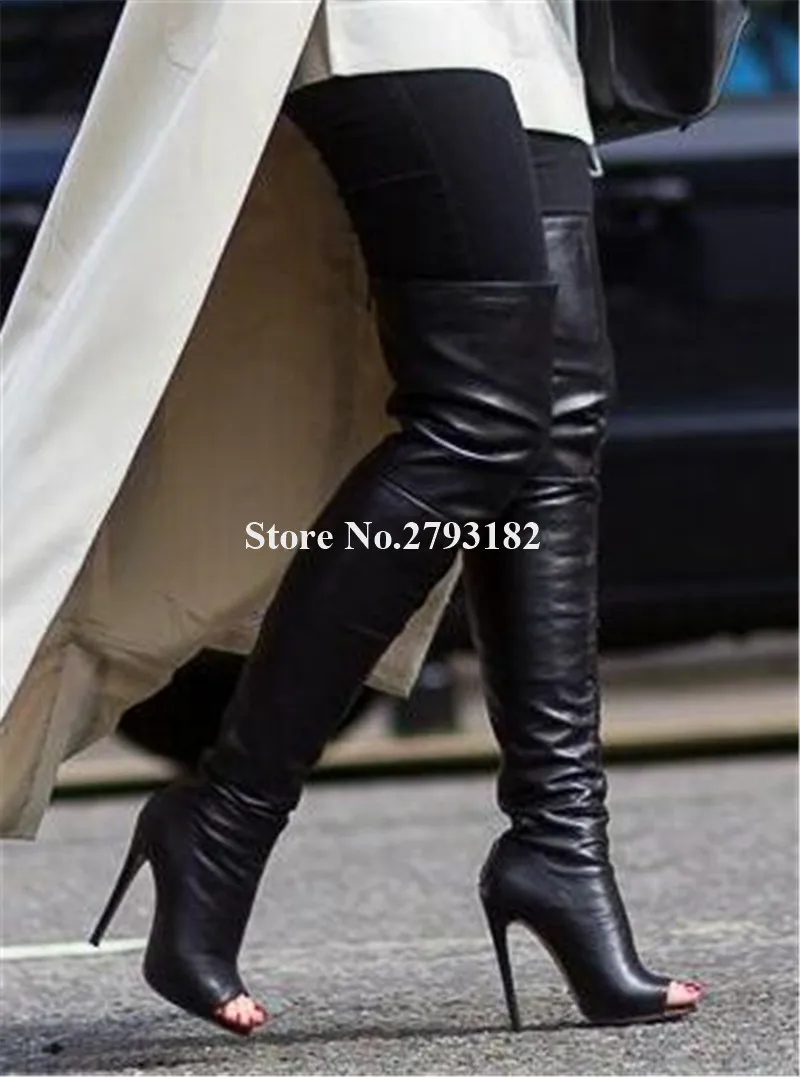 Womens Pointy Toe High Stiletto Heel Thigh Boot Shoe Zip Fashion Leather Stylish 
