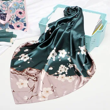 

90*90cm Silk Flower Scarves Women Foulard Square Head Hijab Scarf Ladies Satiny Shawl wrap muffler pareo female hijab poncho