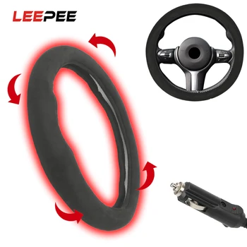 

LEEPEE Heated Car Steering Wheel Cover Heating Electric Steering Covers Auto Accessories 38cm Soft Winter Warm Car Lighter Plug