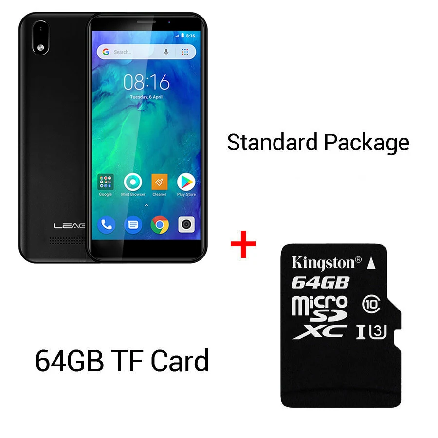 LEAGOO Z10 Android O Go 18:9 5," 1 ГБ ОЗУ 8 Гб ПЗУ смартфон 2000 мАч 960*480 MT6580M четырехъядерный мобильный телефон - Цвет: Black N 64GB Card