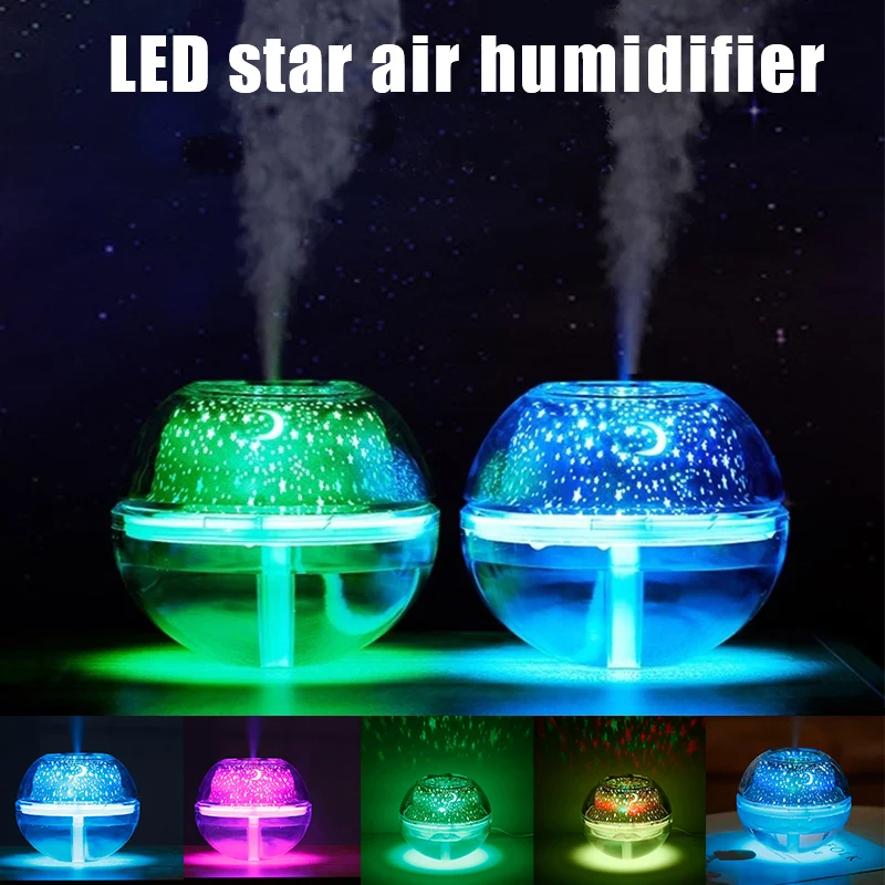 

Air Humidifier Aroma Diffuser 500ml USB Ultrasonic Humidifier Portable Creative Exquisite LED Light Crystal Night Sky Projection