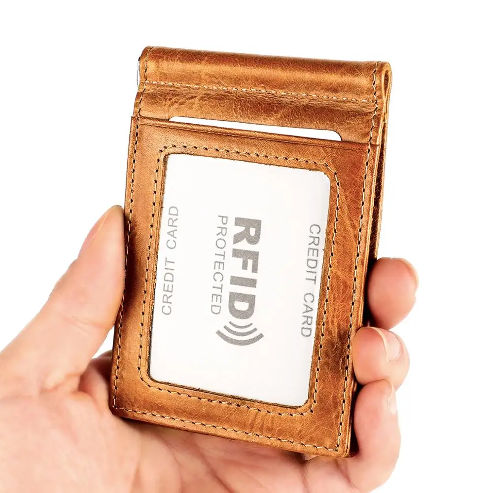 

Crazy Horse Leather Credit Card Wallet Genuine Leather Id Card Purse Cover Business Credit Card Holder Thin Purse for Male Gift