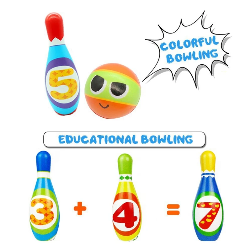 Kids Foam Bowling Set, 10 Indoor Colorful Soft Pins 2 Bowling Balls,Toddlers Toys Printed with Number,Sport Gift for Baby Boys