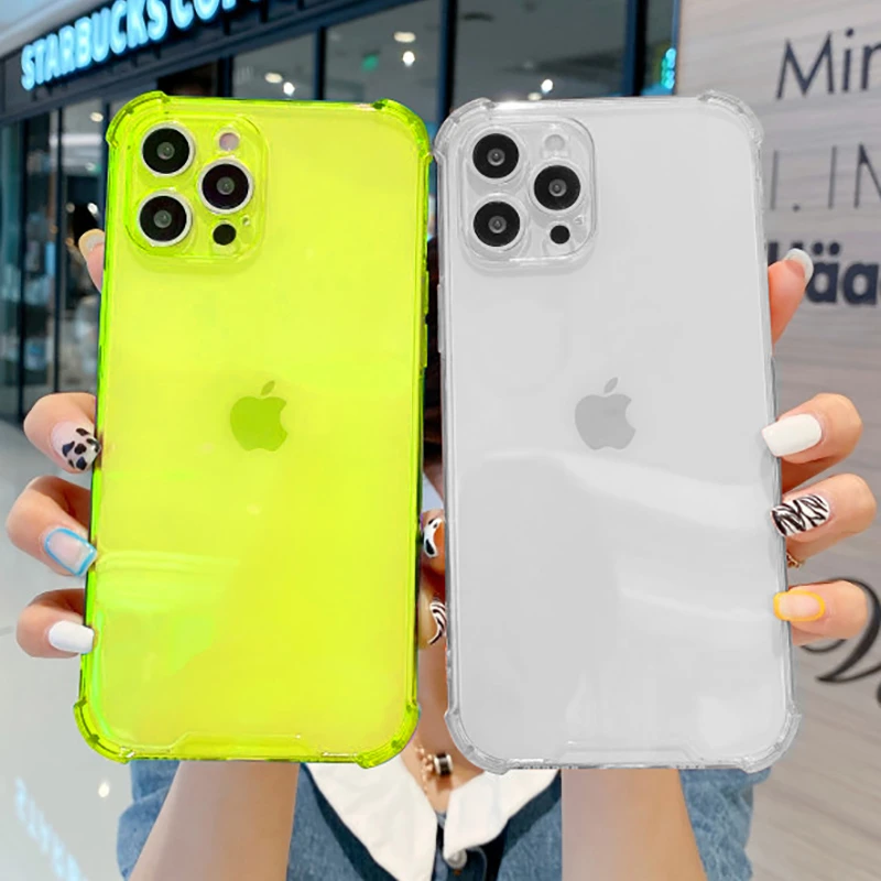 Fluorescent Clear Shockproof Phone Case For iPhone 13 12 11 Pro Max XS Max X 12 11 7 8 Plus Soft Silicone Bumper Back Cover case iphone 13 mini