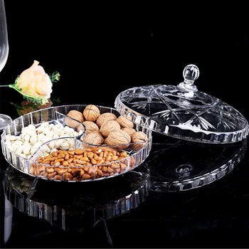 

RSCHEF plate fruit basin dry candy dish sugar nuts peanut Acrylic food plate Non-slip transparent storage can box with Cover