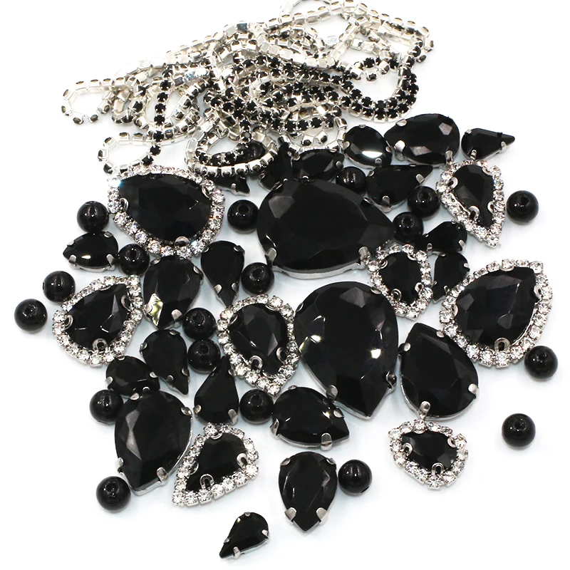 MIXED Black Gems Sewing Loose Beads Rhinestones Sew on Accessories for  Wedding Dress Decorations Stones and Crystals Prom Gown - AliExpress