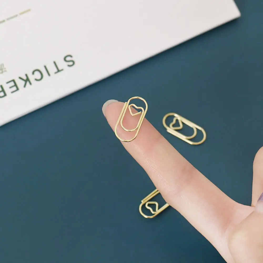 

50Pcs/Bag Cute Mini Heart Gold Rose Color Clip Bookmark Metal Office Accessories Paper Clips Patchwork Clip Stationery