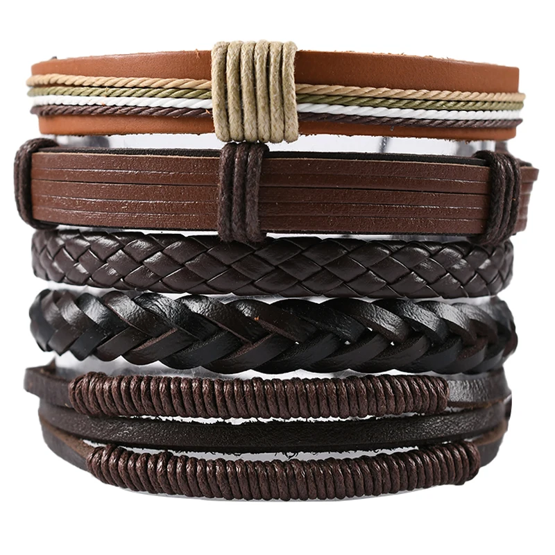 

4-piece Set/men's Braided Winding Leather Bracelet Vintage Fashion Handmade Men's Leather Bracelet Men's Bracelet Wholesale