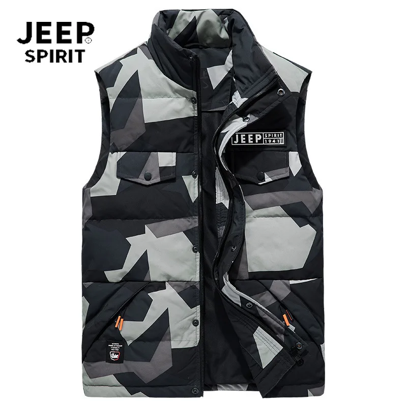 JEEP GEEST Merk Donsjack Mannen Vest Winter Camouflage Mouwloze Donsjack Mannen Stand Kraag Multi-zakken Heren Vest