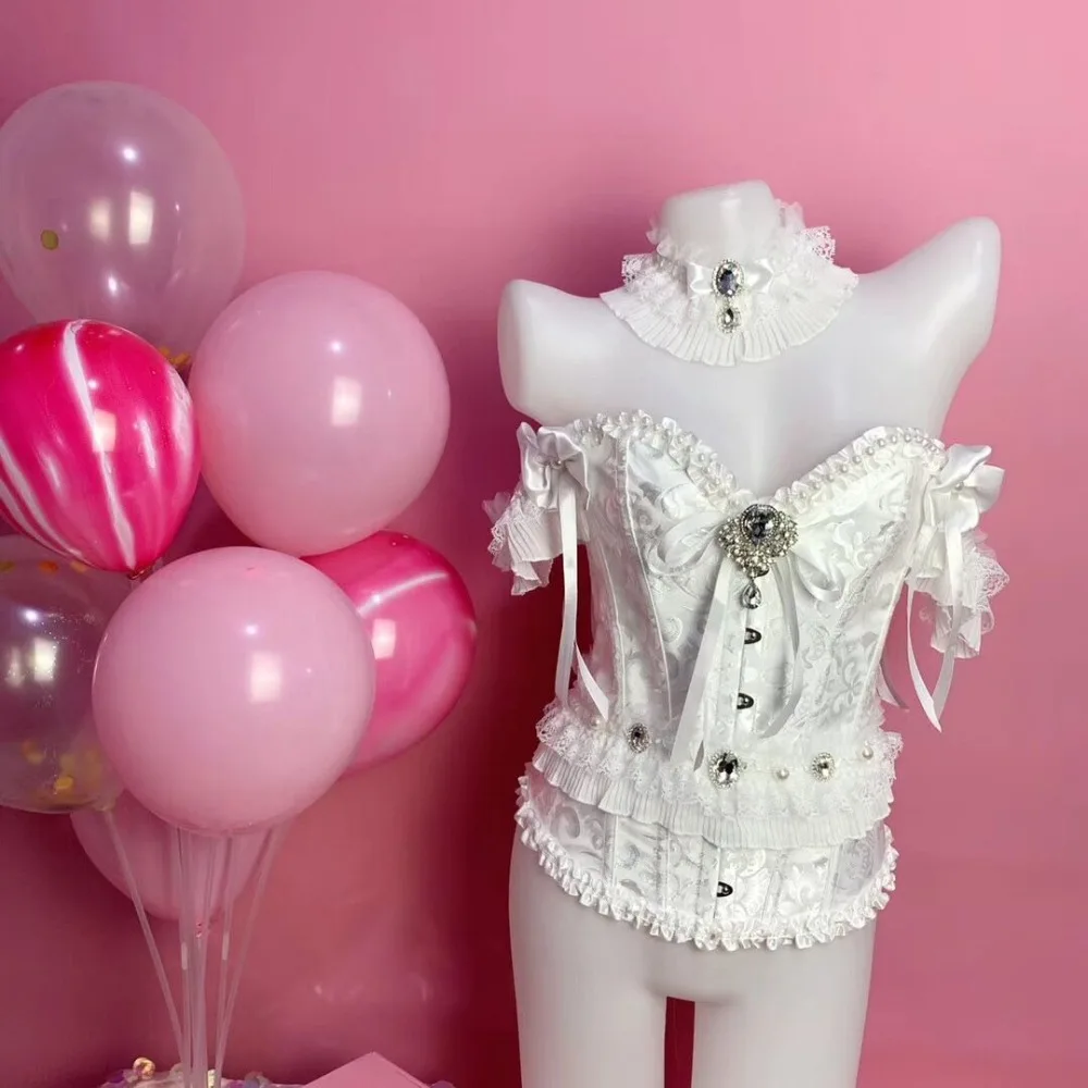 Для женщин певица прекрасный сценический костюм белый жемчуг кристаллы топы сетки светодиодный мини-юбка комплект из 3 предметов бар клуб Вечеринка День Рождения Шоу