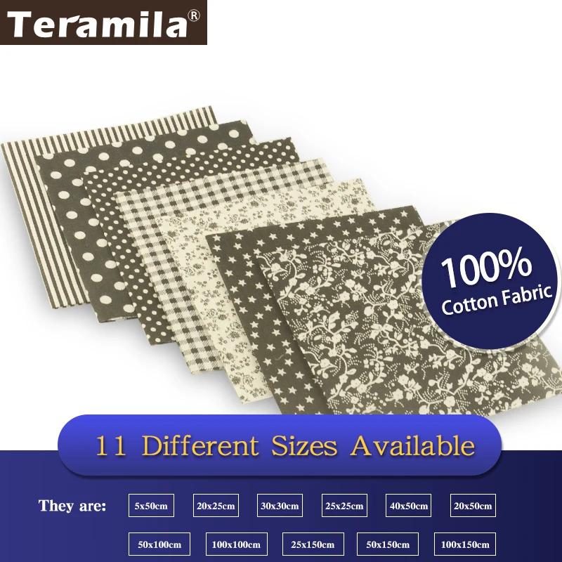 Teramila 7PCS Dark Color Series 100% Plain Cotton Fabric Charm Pack for DIY Quilting Patchwork Tecido Patchwork Telas Decoration