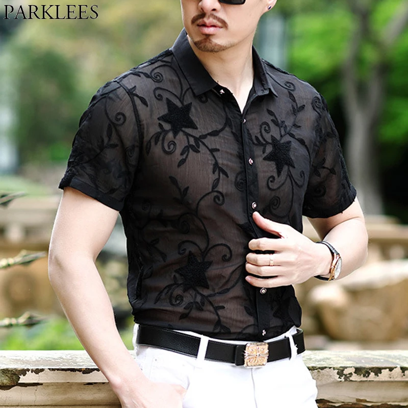 Luxury Star Embroidery Lace Shirt Men 