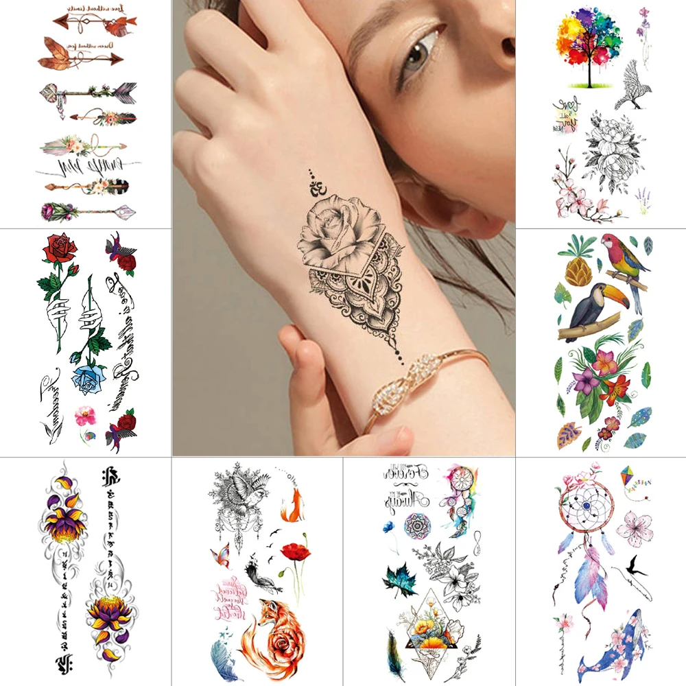 Small temporary tattoo stickers killer whale Flower fox bird Waterproof fake Bird goldfish feather Arm body art | Красота и здоровье