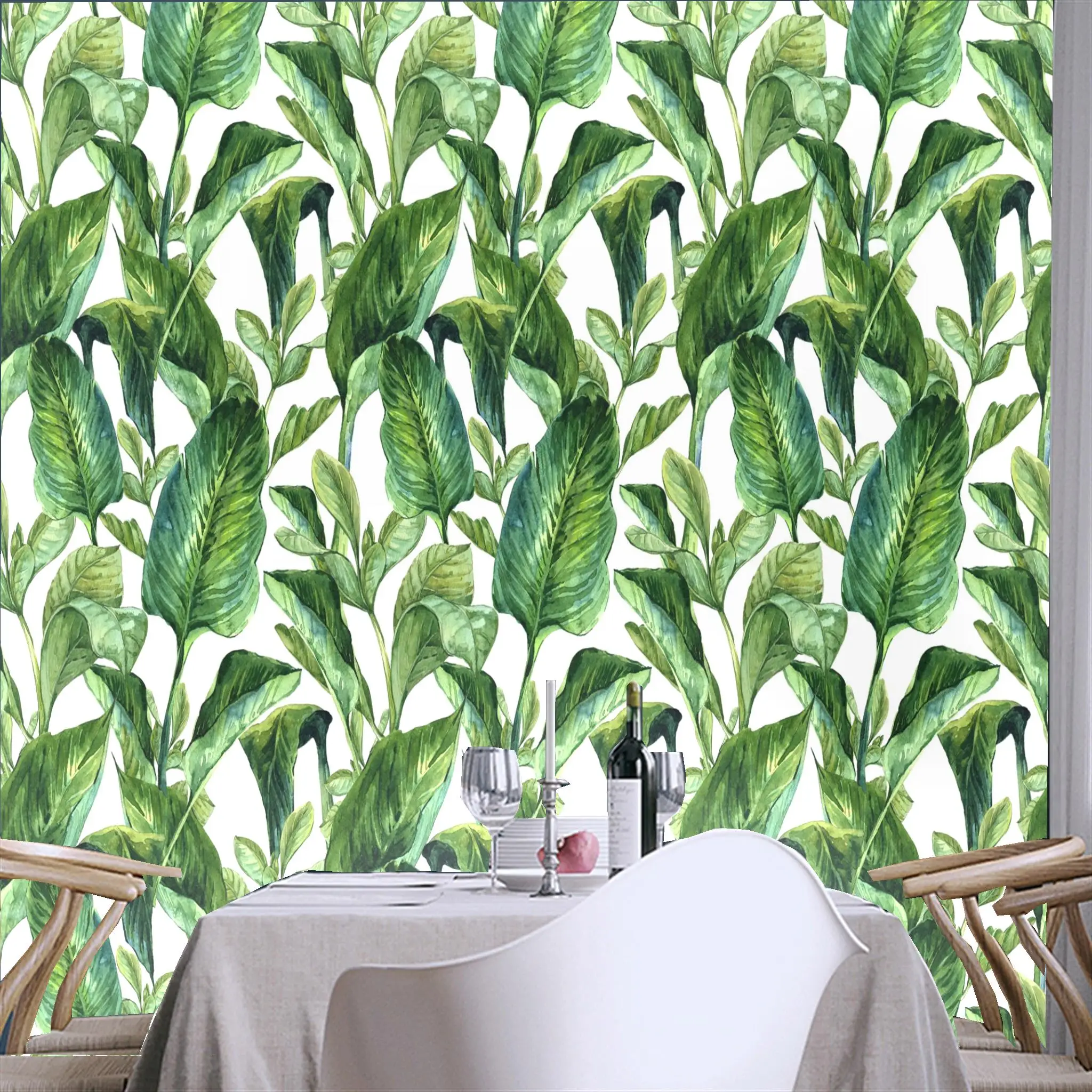 

Self adhesive Wallpaper tropical rainforest Palm Banana Leaf Large Murals Wall Painting Wallpapers For Living Room