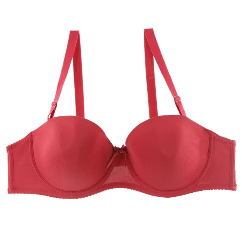 Beauwear сплошной цвет 1/2 чашка без бретелек бюстгальтер с силиконовый ремешок регулируемый бюстгальтер сексуальный без подкладки пуш-ап бюстгальтер Плюс Размер 80D 85D 90D - Цвет: Wine Red