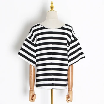 

CHICEVER Striped Hit Color T-shirt For Women O Neck Short Sleeve Plus Size Loose Shirt Female Fashion New Clothes 2020 Summer