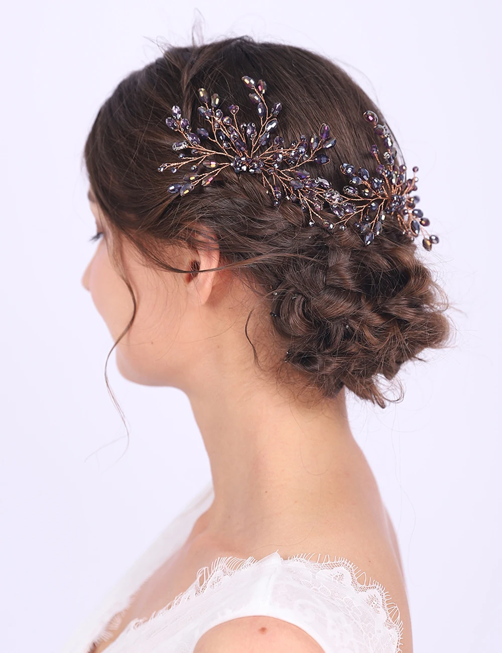 Shiny Purple crystal Hair Clip Feast Headpiece Wedding Hair Accessories Handmade Jewelry for Elegant women