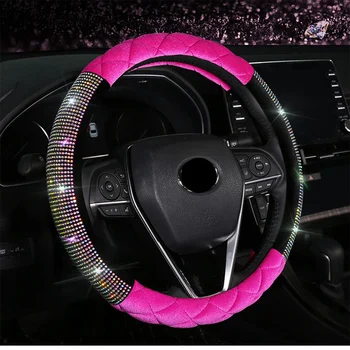 

Winter Luxury Plush Car Steering Wheel Cover Diamond Crystal Rhinestone Crown Auto Steering Covers Universal Size 38CM For Most