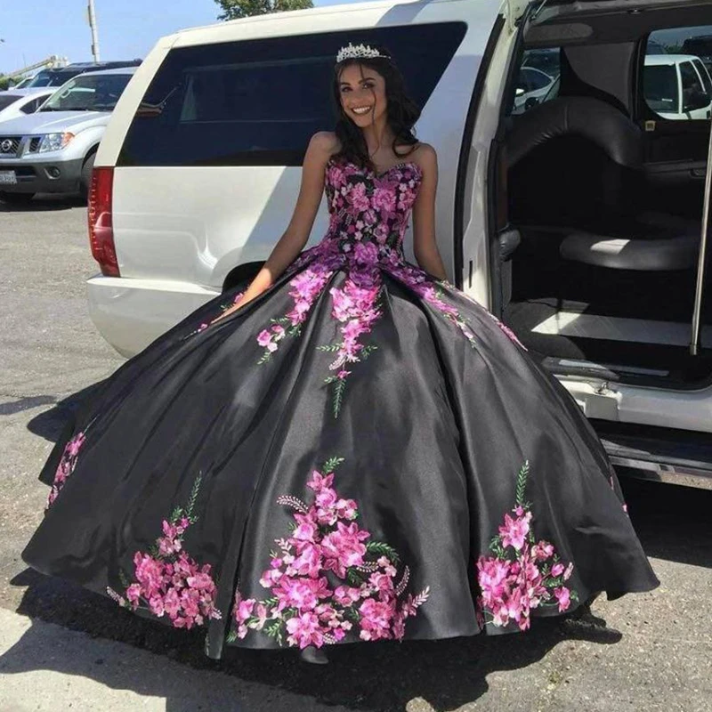 Escarpado Quien Uluru Vestidos De quinceañera bordados para Damas, vestido negro De satén con  escote Corazón, corsé con espalda Charro, 16 Vestidos De baile, vestido De  Graduación|Vestidos de quinceañera| - AliExpress