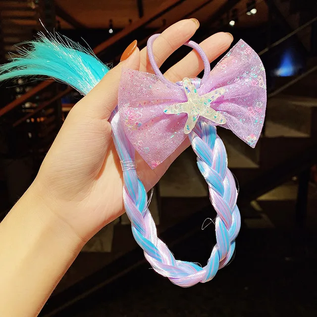 2021 New Girls Cute Cartoon Bow Butterfly Colorful Braid Headband Kids Ponytail Holder Rubber Bands Fashion Hair Accessories 30