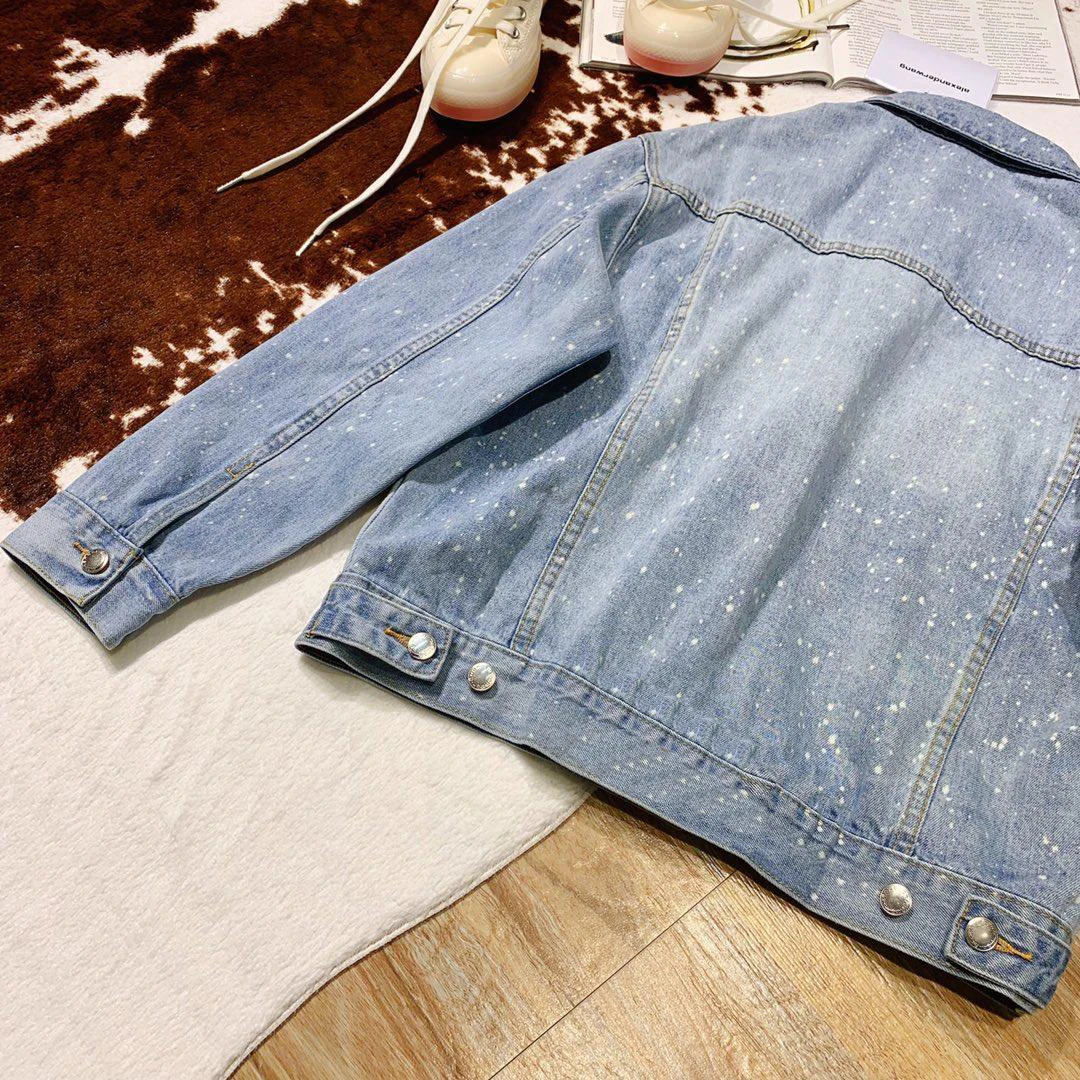 new ladies high quality fashion long sleeve lapel buckle denim jacket 0807