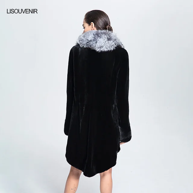 Lisouvenir стиль Настоящее меховое пальто из норки меховая одежда теплая Роскошная зимняя куртка из натурального меха норки с лисьим воротником для женщин