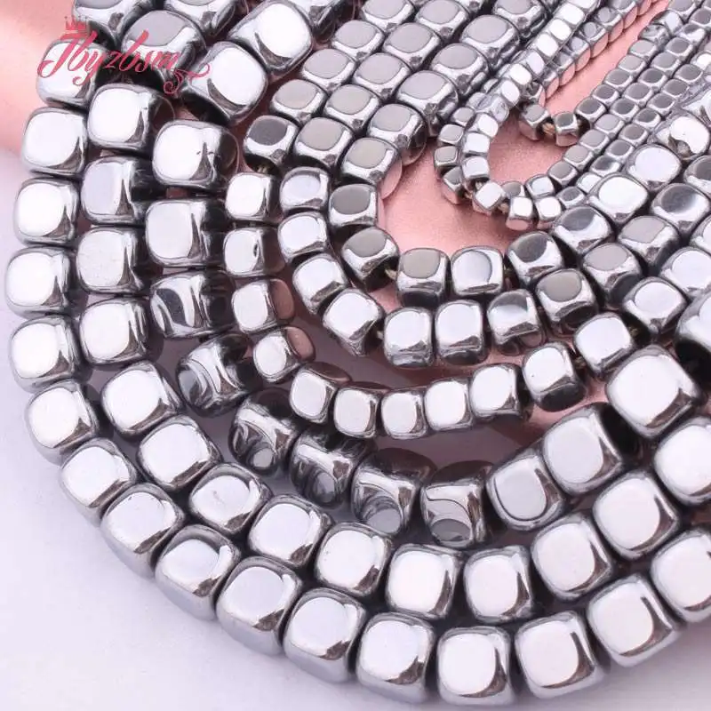 

2,3,4,6mm Smooth Cube Beads Silver Hematite Natural Stone Spacer Beads for DIY Accessories Necklace Bracelet Jewelry Making 15"