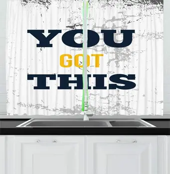 

Dark Blue Earth Yellow You Got This Kitchen Curtains Bold Saying Worn Out Grunge Style Wall Like Background Window Drapes